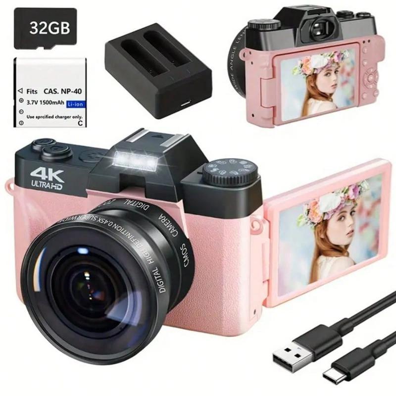 4K Digital Camera For Photography Autofocus 48MP Vlogging Camera For With 3'' 180°Flip Screen 16X Digital Zoom 4K Video Compact Travel Camera With SD Card,Flash, Anti-Shake (Black)