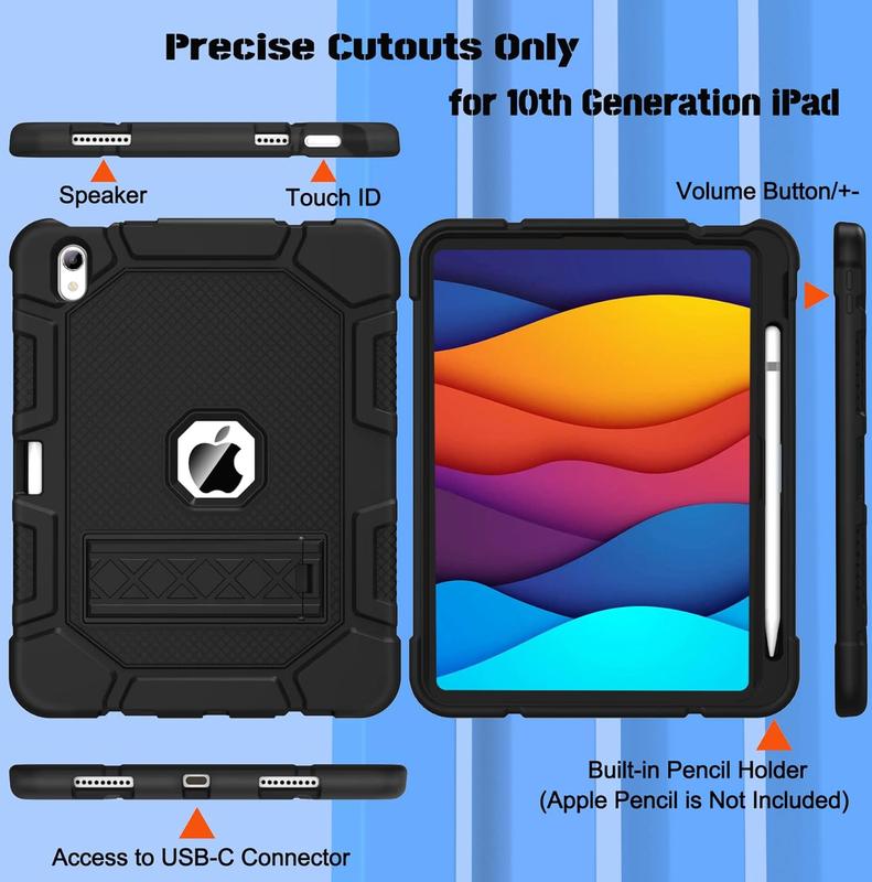 iPad 10th Generation Case - Heavy Duty Shockproof Rugged Protective Military Grade Armor Case iPad 10.9 inch Cover with Built-in Stand, Application for Kids, Boys & Girls, Outdoor, School Student