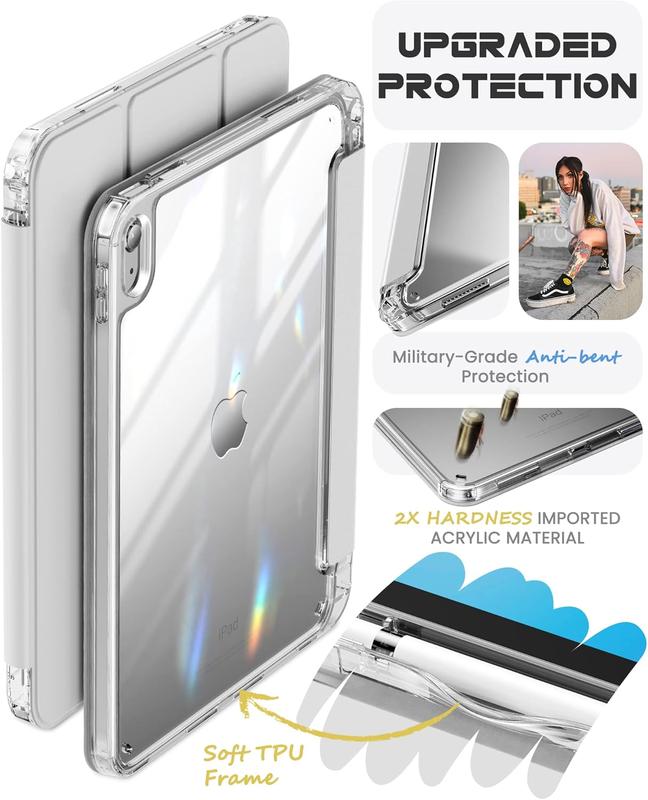 Compatible with iPad 10th Generation Case 2022, iPad Case 10th Generation 10.9 Inch, Full Crystal Clear with Slot for Pencil & Charging Adapter, Silver