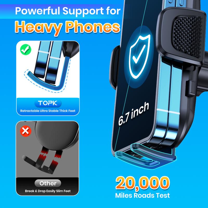 TOPK Car Phone Holder Mount , Upgraded Handsfree Stand, Phone Holder for Car Dashboard, Compatible with iPhone Samsung Android Cell Phones