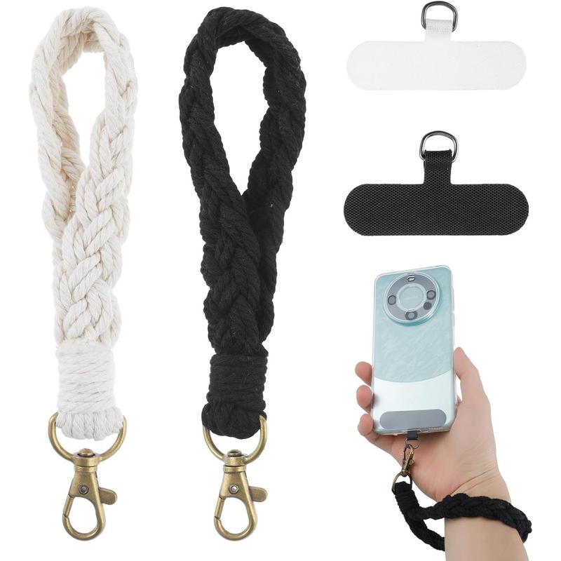 2 Pcs Boho Macrame Phone Wrist Strap, Anti Theft Phone Strap with Tether Tabs Cell Phone Lanyard Wristlet Phone Case Keychain Charm Bracelet Strap for Women Girls