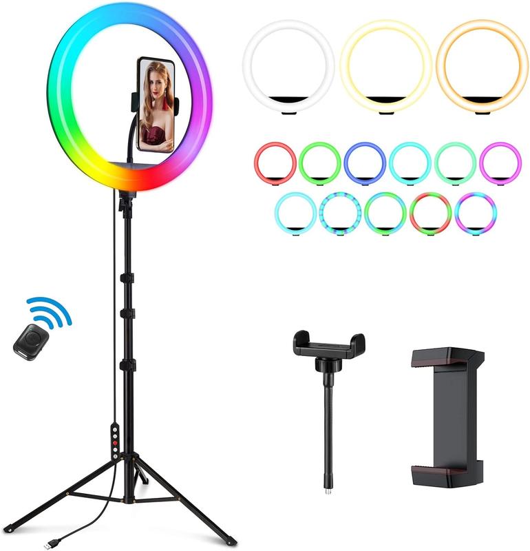 12'' RGB Ring Light with Tripod Stand 72'' Tall, 38 Color Modes LED Selfie Stick for iPhone Android Camera, YouTube,  Makeup, Videos, Photography Accessories Smartphone Cellphone