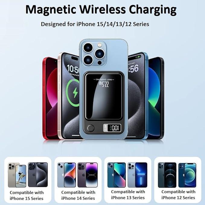 Magnetic Wireless Powerbank 10KmAh, 22.5W PD20W Fast Charge For IPhone17 16 15 14 13 12&Android Mobile Phones, (USB Type-C) Portable Charger, LED Digital Display, Suitable For Outdoor Travel And Emergency Backup Mobile Power Supply