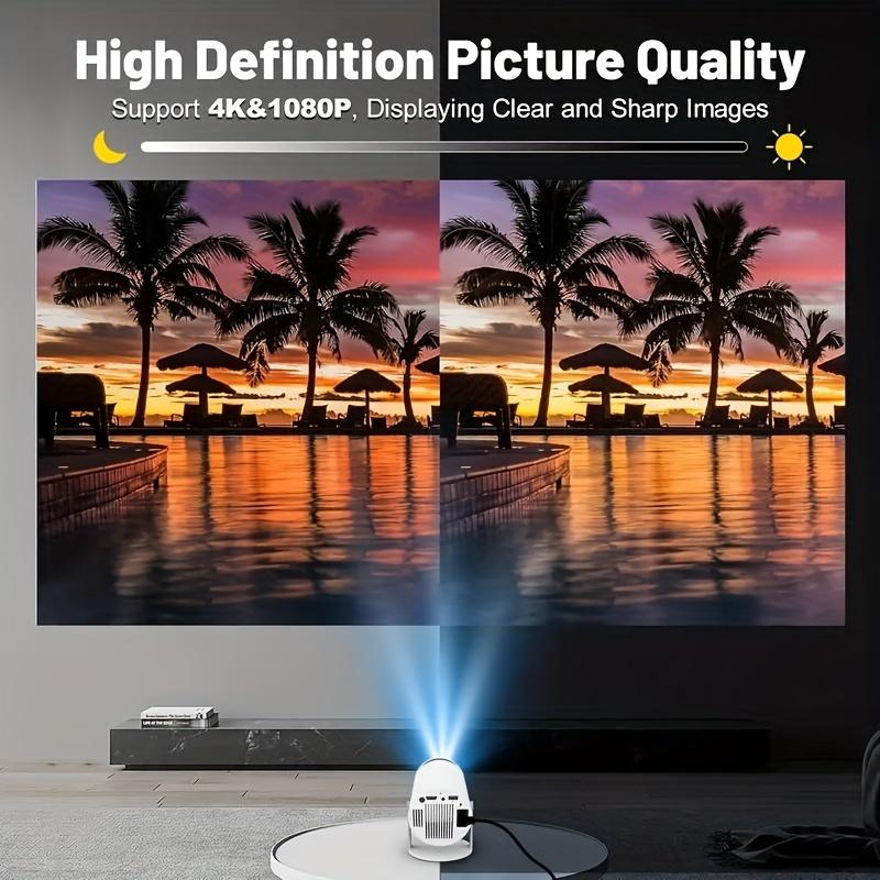 Christmas Presents, 7000 Lumens Portable Mini Projector, Support 4K Projector Dual Wifi Same Screen 1280*720P Dual Wifi Home Theater Outdoor Portable, 180° Projection Angle Adjustable, Compatible With HDTV, USB, AV, Smartphone, Tablet, TV Box