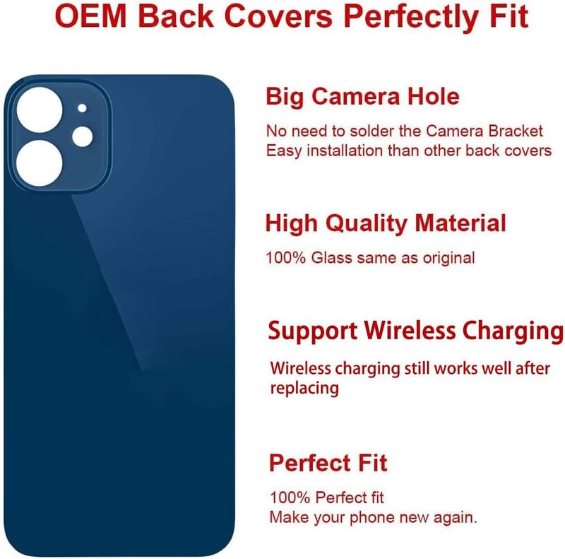 OEM Rear Back Glass Replacement for iPhone 12 6.1 inches with Reparing Toolkit and Pre-Installed Adhesive (Blue)