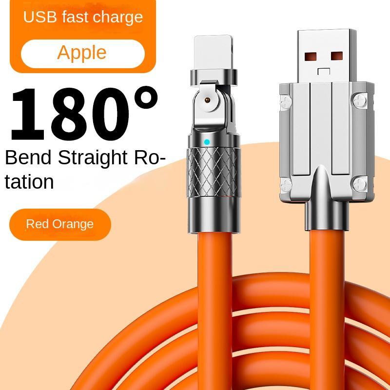 120W 2 in 1 Zinc Alloy Fast Charging Data Cable, 180 Degree Rotatable Silicone Cable, Durable Charging Cable for Any Scenario