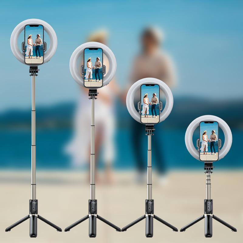 Portable Selfie Stick with 6 Inch Headlight, Bluetooth-compatible Tripod Selfie Stick with 3 Lighting Modes, Suitable for Outdoor Night Shooting