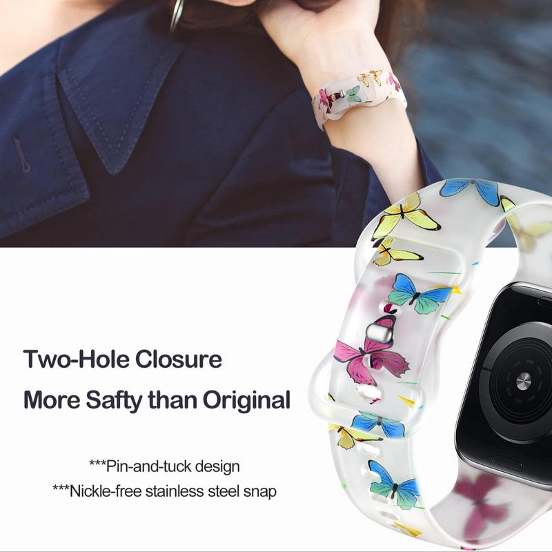 Cute Colored Butterfly Pattern Silicone Watch Band, Fashion Replacement Watch Band for Women & Girls, Wearable Accessories for iWatch Series 8 7 6 5 4 3 2 1 SE Ultra