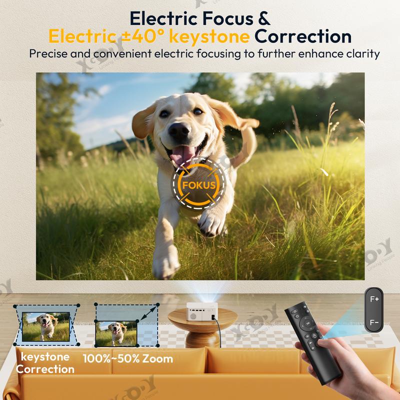 Portable Projector, Electric Correction Mini Projector with Bracket, Home Video Projector with WIFI6 BT5.0, Built-in Android 12, 150