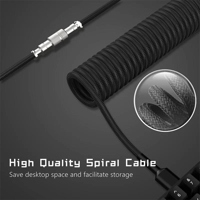 Custom Coiled USB C Cable for Gaming Keyboard, Double-Sleeved Mechanical Keyboard Cable with Detachable Aviator, USB A to Type-C Cable