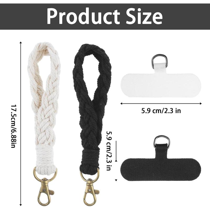 2 Pcs Boho Macrame Phone Wrist Strap, Anti Theft Phone Strap with Tether Tabs Cell Phone Lanyard Wristlet Phone Case Keychain Charm Bracelet Strap for Women Girls