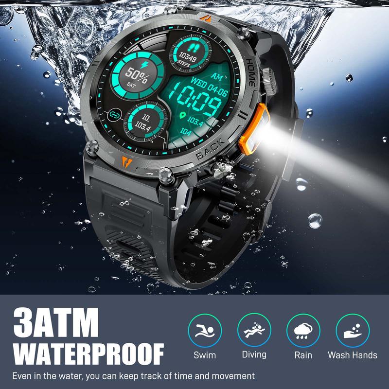 EIGIIS KE3 Multifunctional Smart Watch with Built-in Flashlight,3ATM Waterproof,Wireless Made Answer Calls,Message Alert,Voice assistant,Durable Smartwatch