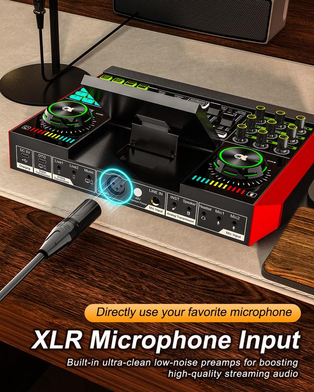 Audio Interface with 48V Phantom Power, Podcast Equipment and Live Sound Card, Audio Mixer and Voice Changer for Streaming, PC Recording, Gaming, and Singing