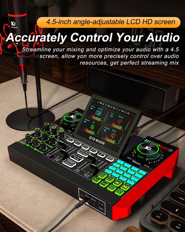 Audio Interface with 48V Phantom Power, Podcast Equipment and Live Sound Card, Audio Mixer and Voice Changer for Streaming, PC Recording, Gaming, and Singing