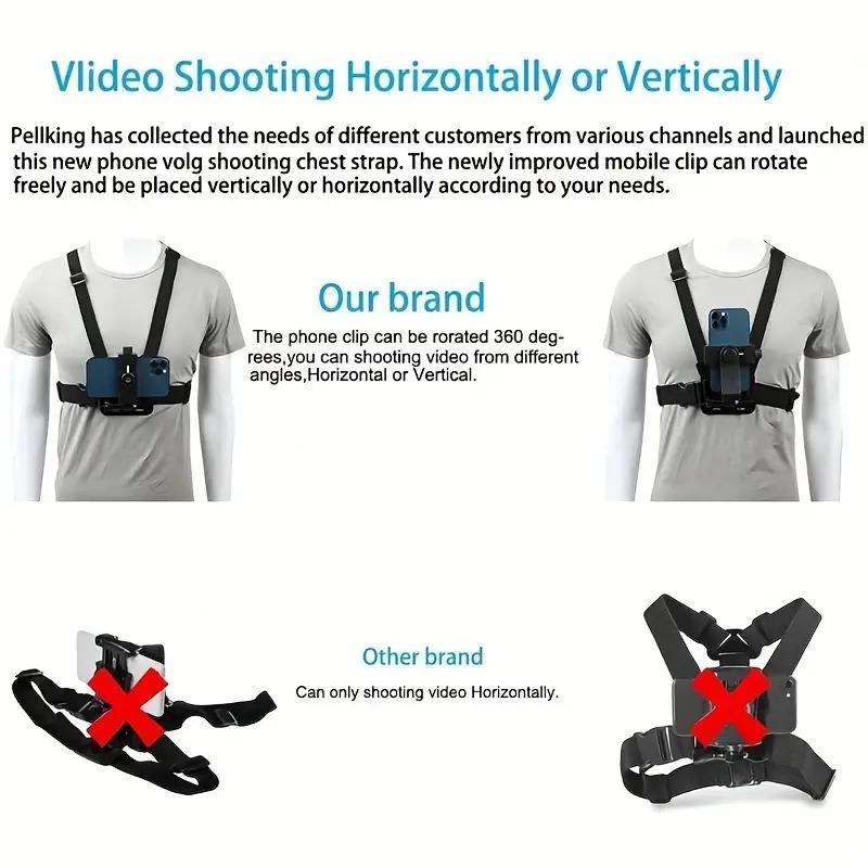 Outdoor Universal Phone Chest Strap Mount, Adjustable Phone Selfie Chest Strap Holder, Including Chest Strap & J Type Seat & Adapter & Screw & Phone Holder, Portable Phone Selfie Accessories