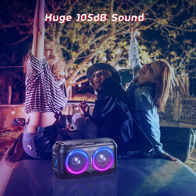 W-KING 80W Loud Bluetooth Speaker with Subwoofer, Party Portable Speaker Bluetooth Wireless Outdoor Box Big Large Speaker,Huge 105dB Sound Deep Bass Christmas Lights USB Play AUX TF EQ, Non-Waterproof