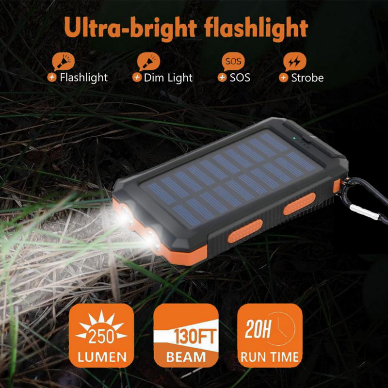 20000mAh Solar Charger Power Bank with Dual USB Ports & LED Flashlight , Portable Smartphone Charging Station, Waterproof Battery Pack Compatible with iPhone 15 14 13 12 11 Series, AirPods, iWatch & Samsung 24 23 22 21