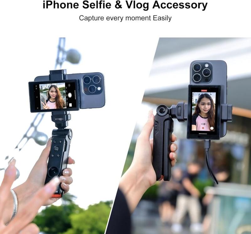 OmniMaster Phone Vlog Selfie Monitor Screen, Magnetic Phone Holder Clip Mount, Using Rear Camera for Selfie Vlog Live Stream TikTok Instagram YouTube