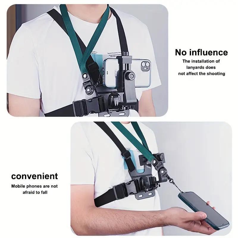 Outdoor Universal Phone Chest Strap Mount, Adjustable Phone Selfie Chest Strap Holder, Including Chest Strap & J Type Seat & Adapter & Screw & Phone Holder, Portable Phone Selfie Accessories