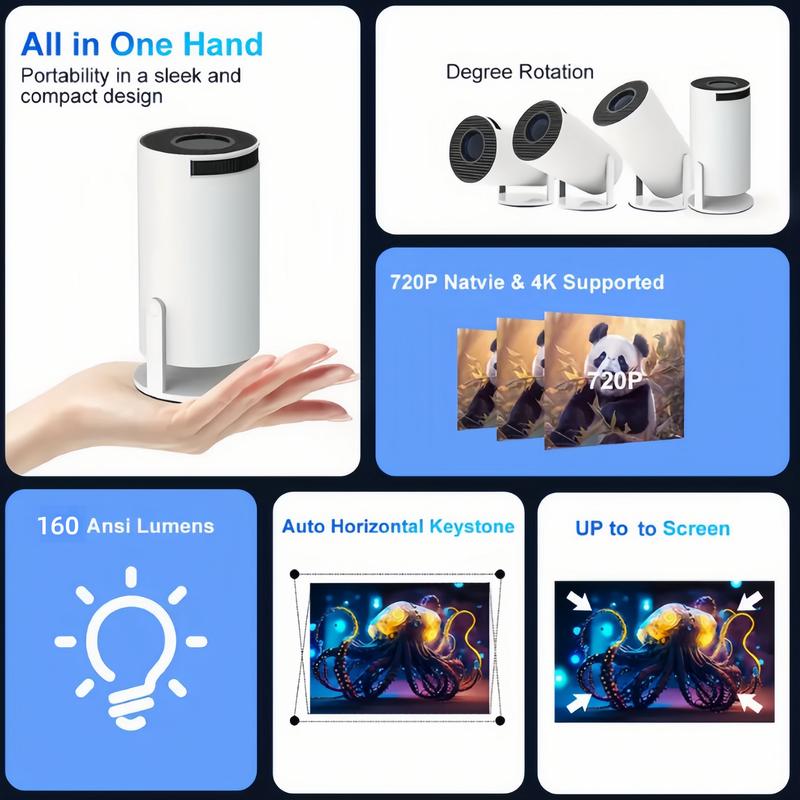 Mini Projector with Android 11, Portable Smart Projector 4K 1080P Full HD Support,5G WiFi6,180 Rotatable Outdoor Projector for Phone TV Stick Laptop,UHD,Christmas and New Year gifts