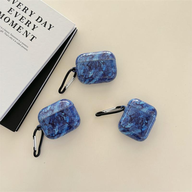 Fashion Marble Pattern Earphone Case with Keychain, 1 Count Fashion Earphone Protective Cover, Earphone Accessories Compatible with AirPods 1 2 3 Pro Series