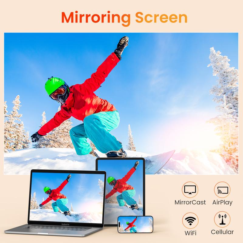 HAPPRUN Projector with WiFi and Bluetooth, Native 1080P Portable Projector with 100'' Screen, 12000L Brightness, Wireless Connectivity Audio Speaker