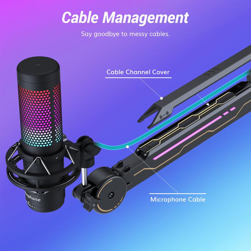 Lifewit TONOR T90 RGB Boom Arm with 11 Light Modes, Adjustable Mic Stand for Gaming, Streaming, Podcasting, and Recording Accessories Cable