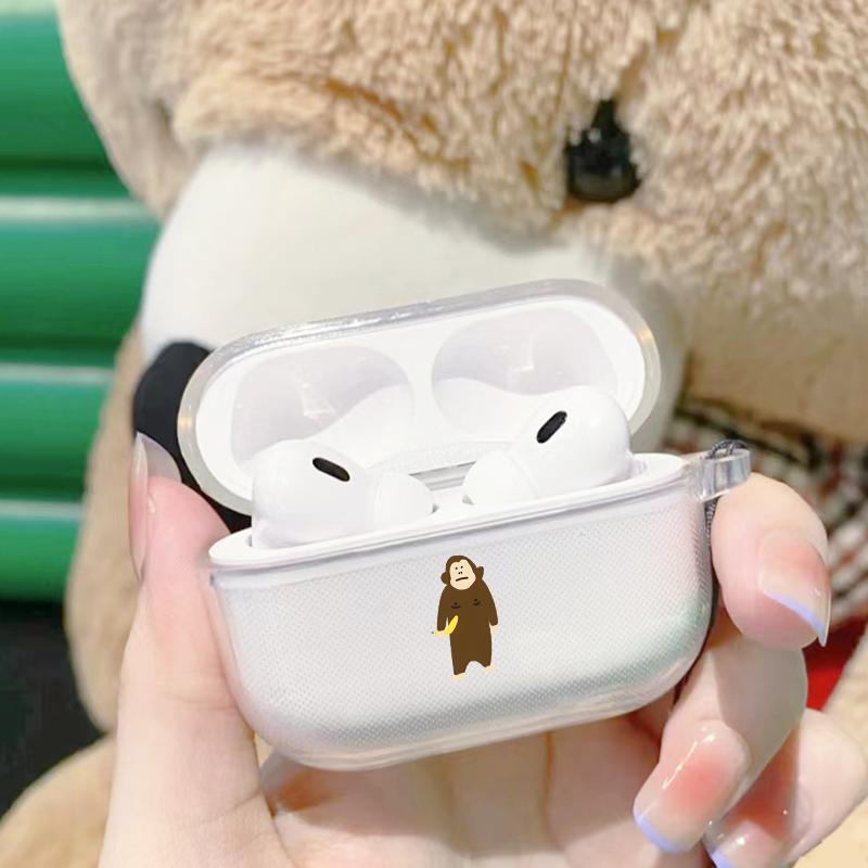 Cute Monkey Pattern Earphone Case with Hiking Buckle, Decorative Earphone Protector Cover, Earphone Accessories Compatible with AirPods 3 2 1