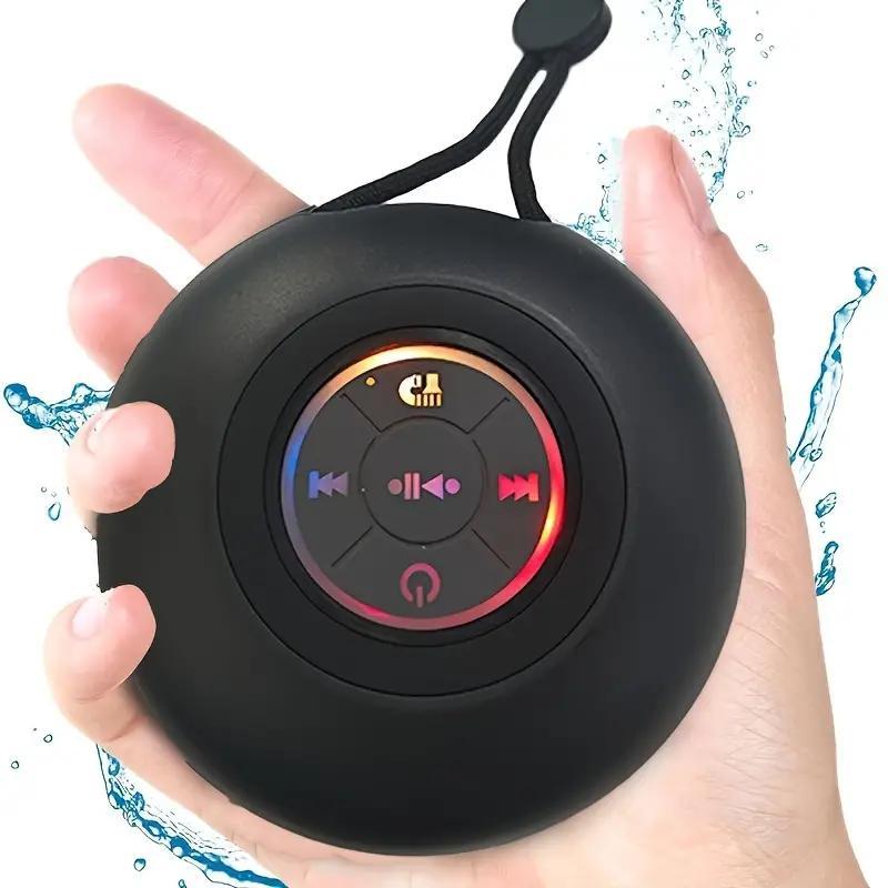 Splashproof and waterproof speaker for bathroom, portable wireless speaker with lanyard, USB charging black speaker, 2 hours play time, suitable for party, bathroom, travel, home and outdoor life