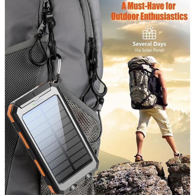 20000mAh Solar Charger Power Bank with Dual USB Ports & LED Flashlight , Portable Smartphone Charging Station, Waterproof Battery Pack Compatible with iPhone 15 14 13 12 11 Series, AirPods, iWatch & Samsung 24 23 22 21