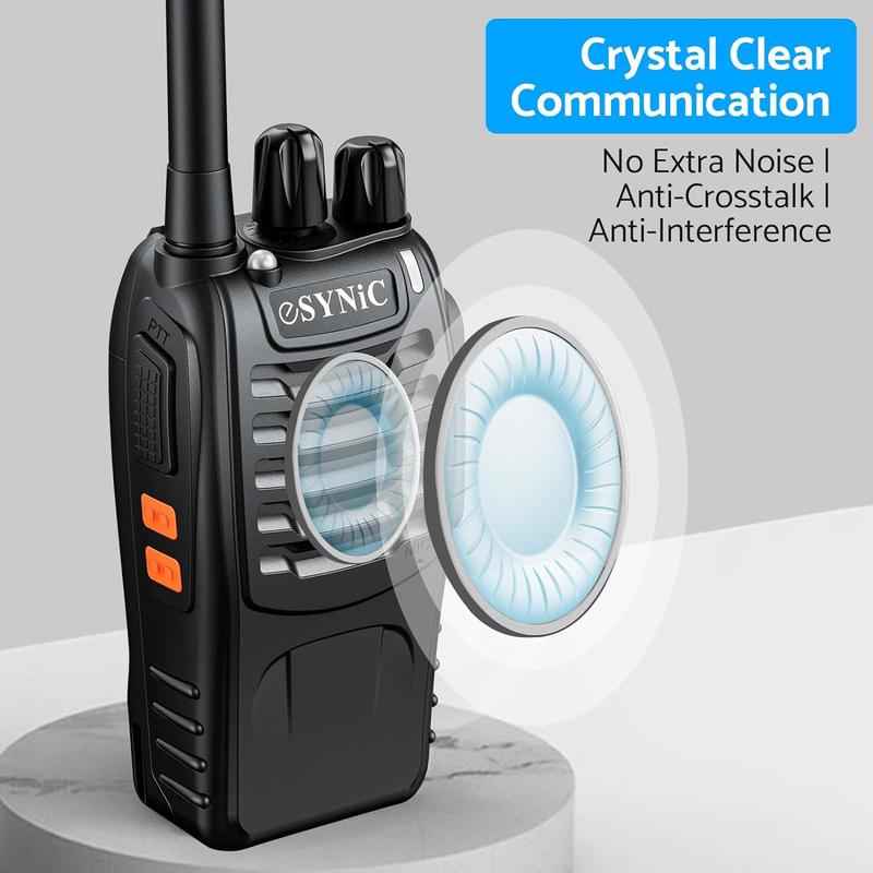 eSynic 4Pcs Professional Walkie Talkies Rechargeable Long Range 2 Way Radio Portable Walkie Talkies Supports VOX & 16CH Walky Talky with LED Light Earpieces for Activity etc Audio Mother's Day Gift