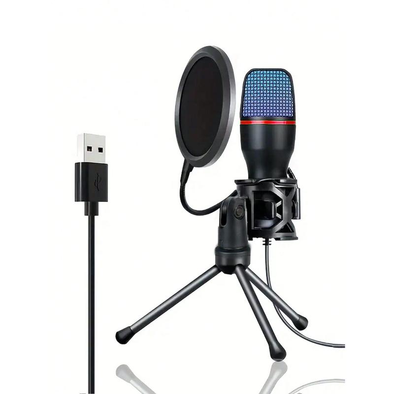 USB Microphone With PC Filter For Clear Audio Recording, Comes With Durable Tripod, RGB Microphone For Podcasting And Streaming