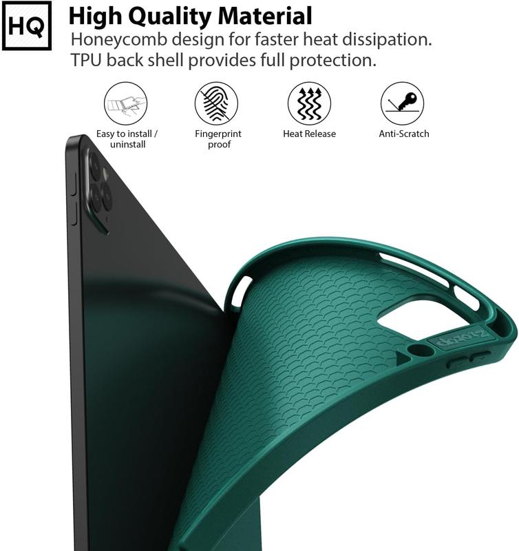 for iPad Pro 12.9 Inch Case 6th 5th 4th 3rd Generation 2022 2021 2020 2018 with Pencil Holder, Slim Soft TPU  Tablet Cover+Auto Sleep Wake, Support 2nd Gen Pencil , Ink Green