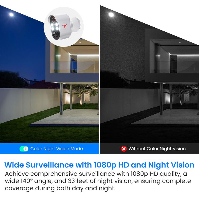 Outdoor Security Camera, Battery Powered Wireless Camera Cloud Storage Sold Seperately, Color Night Vision, 2-Way Audio, Smart AI Motion Detection, 2.4G WiFi