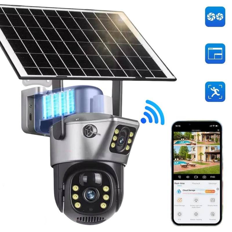 Solar Powered Wireless Security Camera, 2K Solar Security Camera, 360° Rotatable Low Power Consumption WiFi Security Camera for Factory Parking Lot Farm