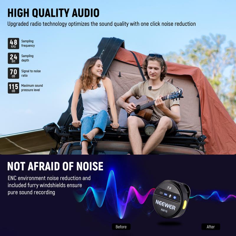 NEEWER KM18 Wireless Button Lavalier Microphone Kit For iPhone 15 16 Android Laptop with Type C