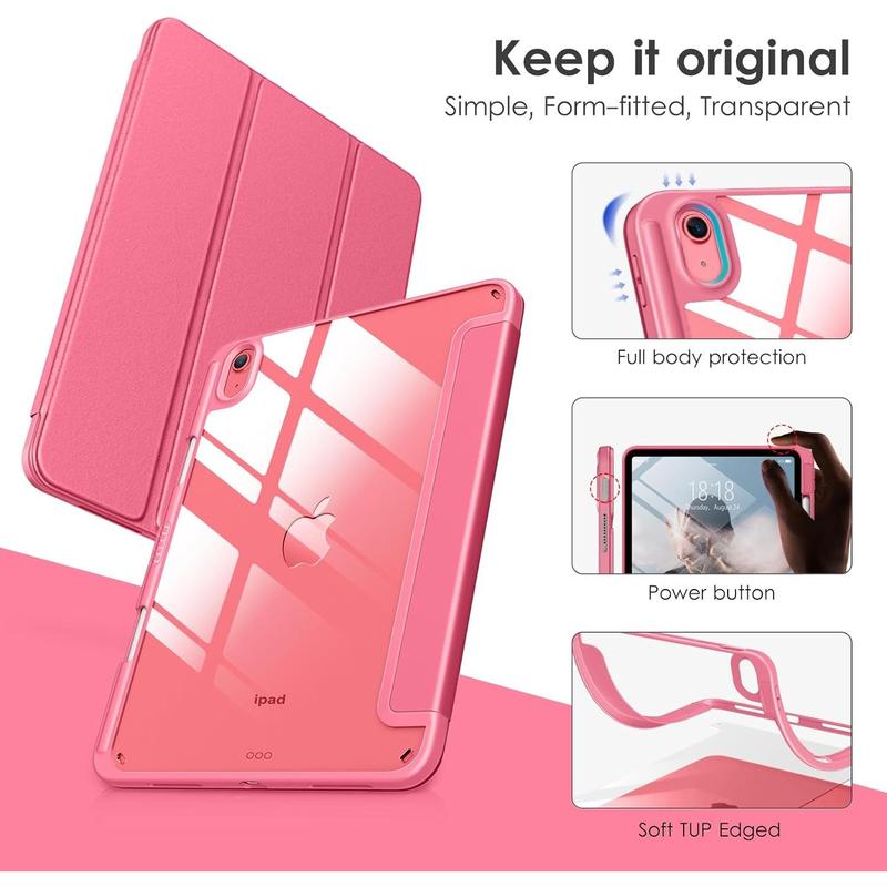 for iPad 10th generation case 2022, 10.9 inch case with clear transparent back and TPU shockproof frame cover [built-in pencil holder, support auto sleep wake]-watermelon