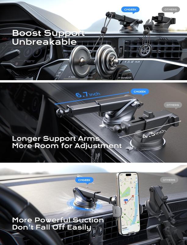 CHGeek Wireless Car Charger, 15W Fast Charging Auto Clamping Car Charger Phone Mount Phone Holder fit for iPhone 16 15 14 13 12 Pro Max 11 XR XS