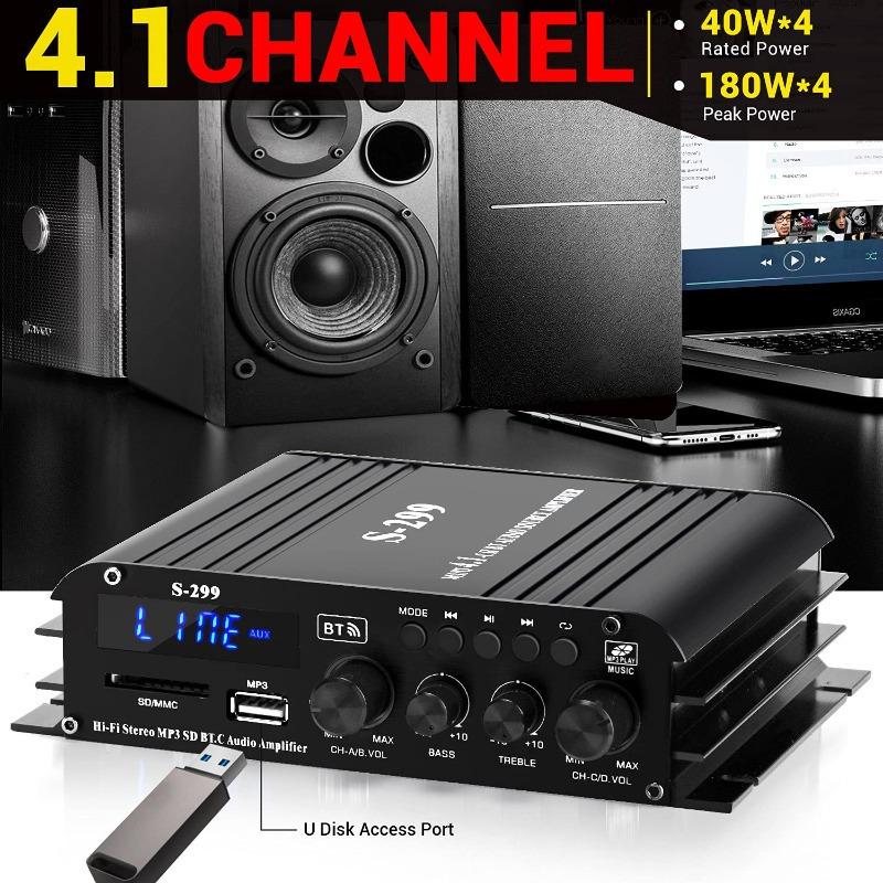 New Upgrade 4.1CH Mini Power Amplifier Audio Karaoke Home Theater Amplifiers Home Car Amplifier USB SD AUX Adapter Aluminum Noise Smartphone