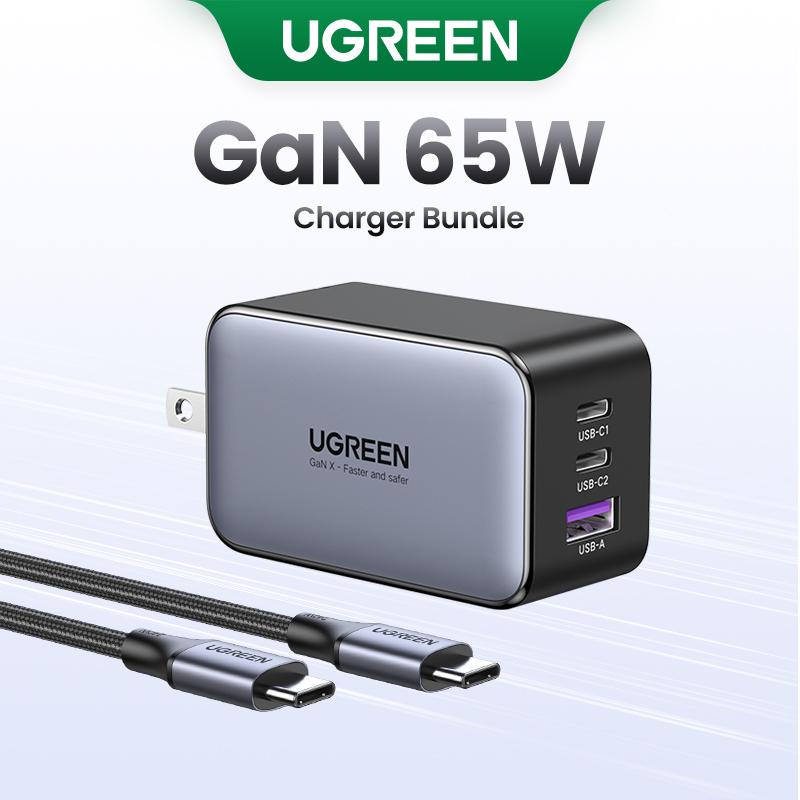 UGREEN 65W USB C GaN Charger Bundle with 3.3FT 100W USB C to USB C Cable Fast Charging, USB C to Lightning Cable Compatible with iPhone 16 15, iPhone 14, MacBook Air, Galaxy S24 S23 Foldable Plug Electronic Device--Black Friday