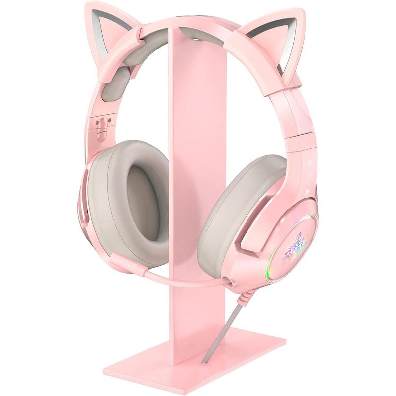 Pink Headphones Stand, Universal Gaming Headset Holder Hanger with Stable Base K9 Cat Ear Headset(Not Included) and All Headphones