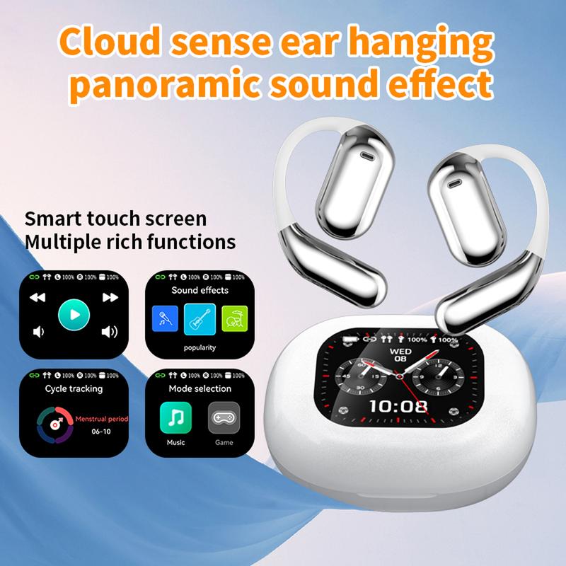 Touchscreen OWS earbuds open ear Bluetooth earphones IPX5 waterproof headset HIFI sound Fullcolor display charging case Light-weight sports Audio