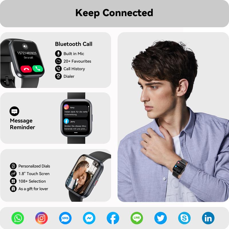 Multifunction Smartwatch For iPhone Android Smartphone，Smartwatch with alexa,smart watch for women&men,Touch Screen ,Stable Bluetooth Call, with Heart Rate SpO2 Sleep Monitor, Summer Gift,100 Sports, IP68 Waterproof, Devices Wearable Wristwatch