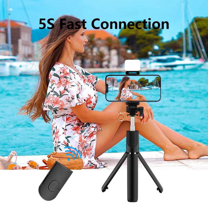 Wireless Selfie Stick with Rechargeable Flash Light & Remote Control, Multifunctional Phone Holder for Live Streaming, Travel & Photography