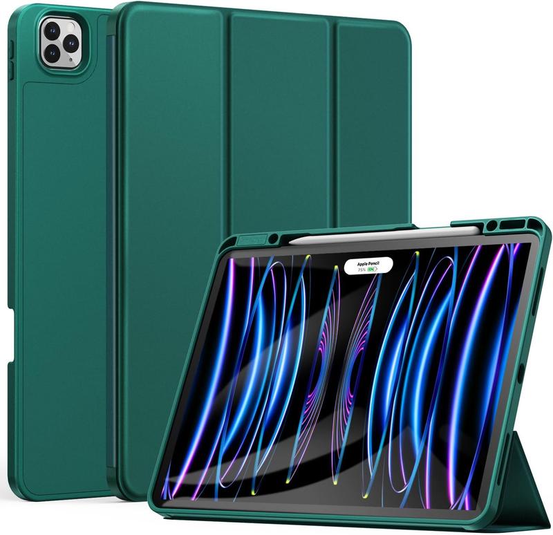 for iPad Pro 12.9 Inch Case 6th 5th 4th 3rd Generation 2022 2021 2020 2018 with Pencil Holder, Slim Soft TPU  Tablet Cover+Auto Sleep Wake, Support 2nd Gen Pencil , Ink Green