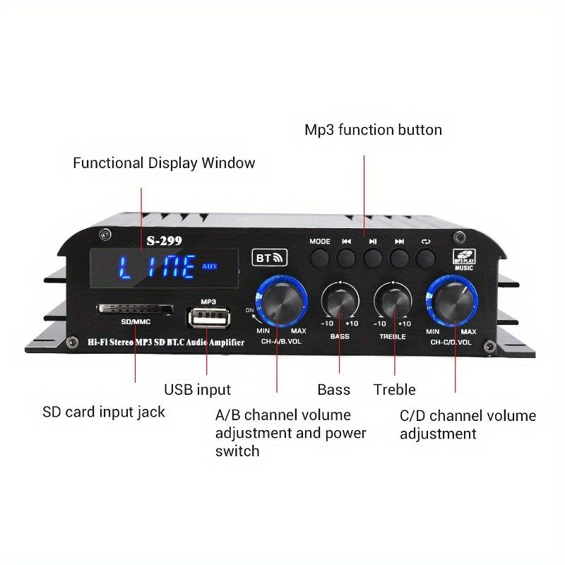 New Upgrade 4.1CH Mini Power Amplifier Audio Karaoke Home Theater Amplifiers Home Car Amplifier USB SD AUX Adapter Aluminum Noise Smartphone