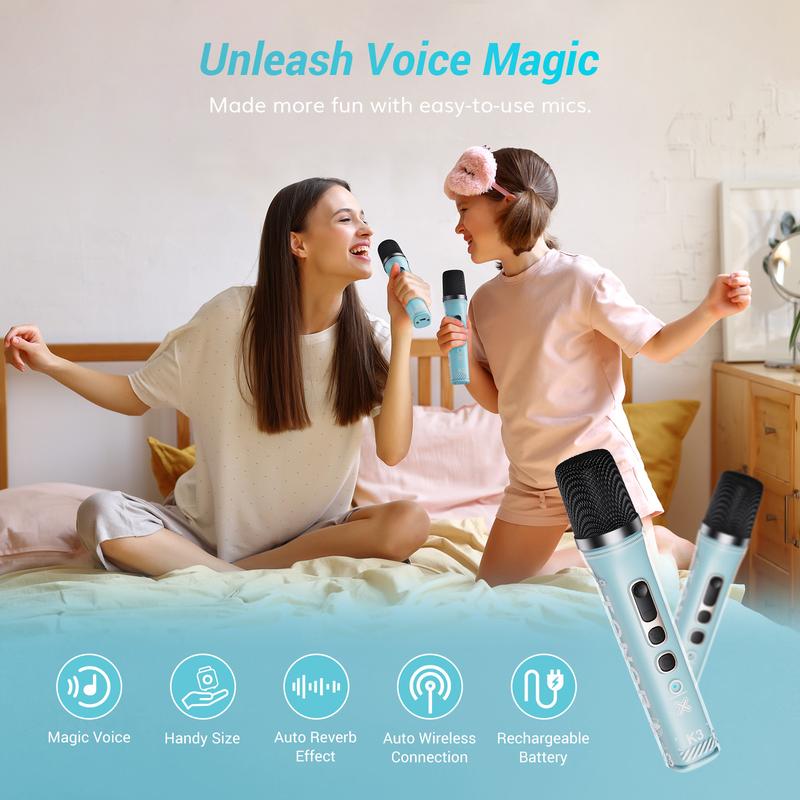 TONOR Mini Karaoke Machine with 2 Wireless Microphones, Portable Bluetooth Speaker for Kids Adults with Microfono Mic and Colorful LED Lights, Children Girls Boys Birthday Gift Home Singing Party