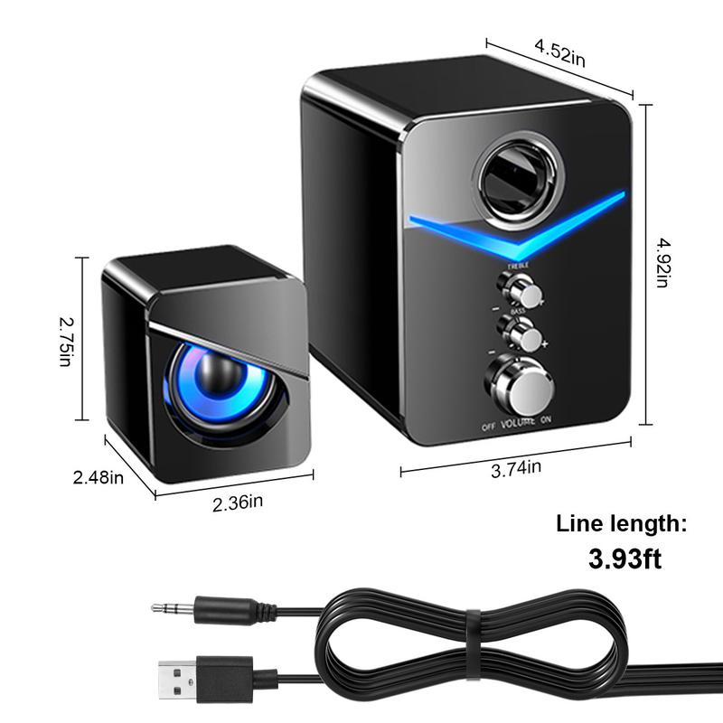 Computer speaker, USB powered, with 3-inch subwoofer and dual 2-inch tweeters, 3.5mm auxiliary audio input gaming speaker