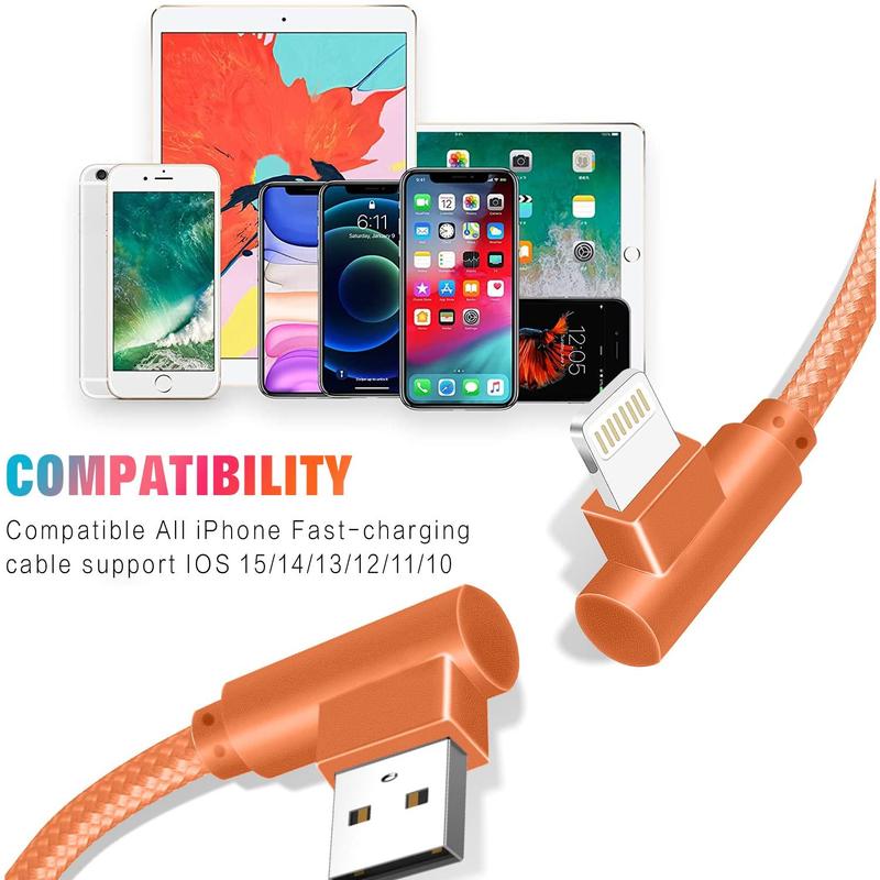 iPhone Charger, 3 Pack 10FT 90 Degree Charging Cable MFi Certified USB Lightning Cable Nylon Braided Fast Charging Smartphone Cellphone