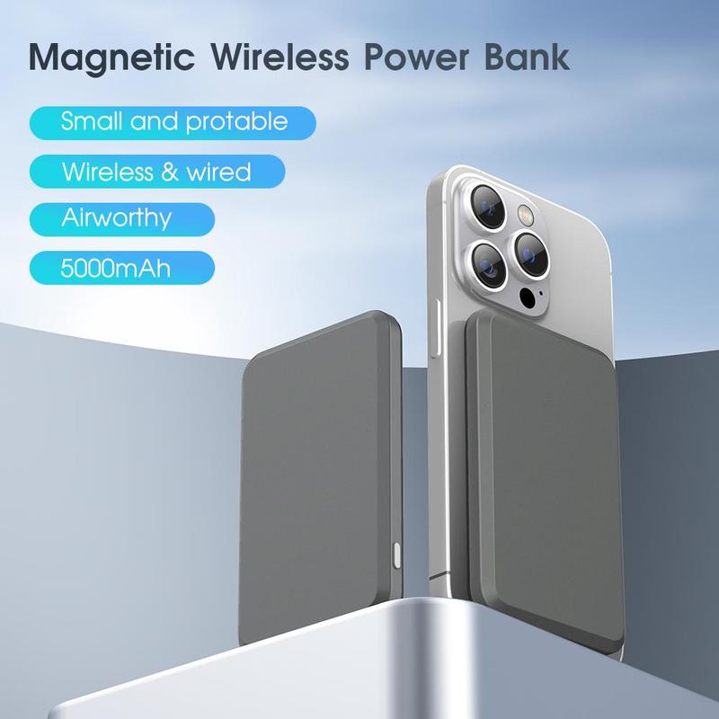 Portable 5000mAh Magnetic Power Bank, Wireless Charging Power Bank Battery Pack, USB C PD20W Fast Output Power Bank for iPhone 15 15pro,14 14pro, iPhone 13 12, Smartphone Accessories, Stocking Fillers Gift, Gifts for Boyfriend